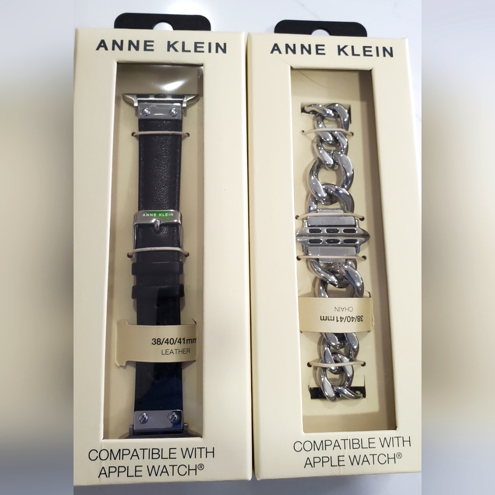 Anne Klein Apple watch silver chain and Black Leather Band